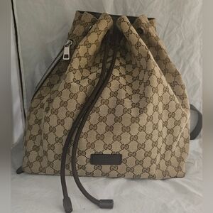 Gucci Brown Monogram Drawstring Backpack